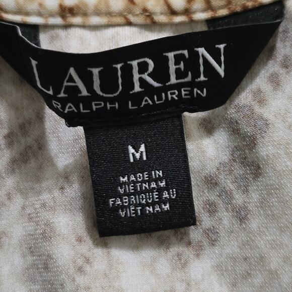 Ralph Lauren Tan & White Snakeskin Surplice Belted Waist Stretch Blouse Size M - Picture 8 of 8